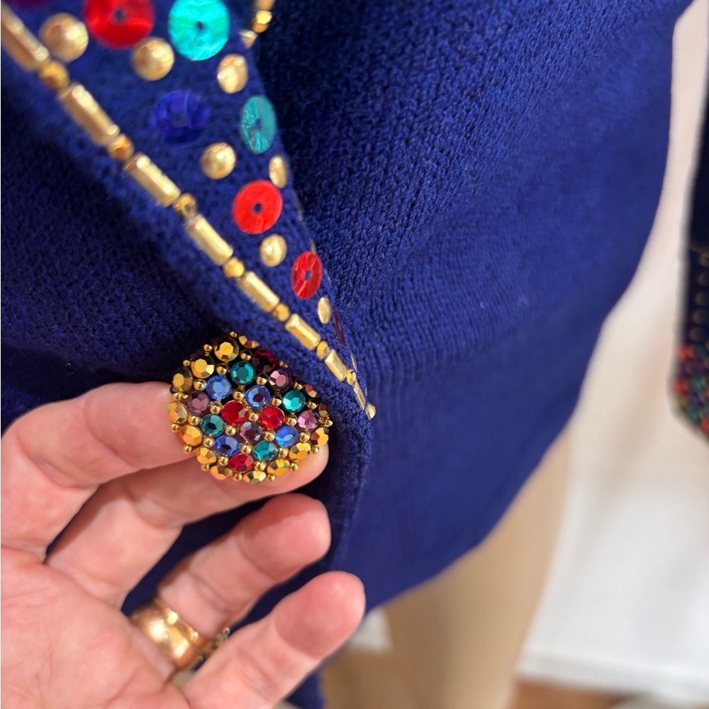 St. John royal blue multi  Blazer with Multicolor Sequin Trim paillettes 12 L - Picture 3 of 8